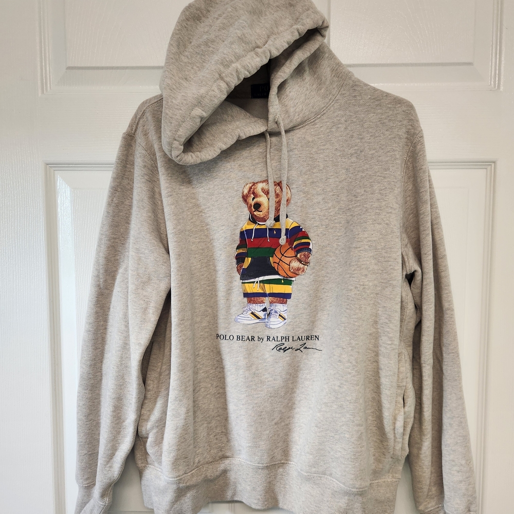 Ralph Lauren Polo Teddy Bear Hoodie in Light Gray with Multicolor Bear
